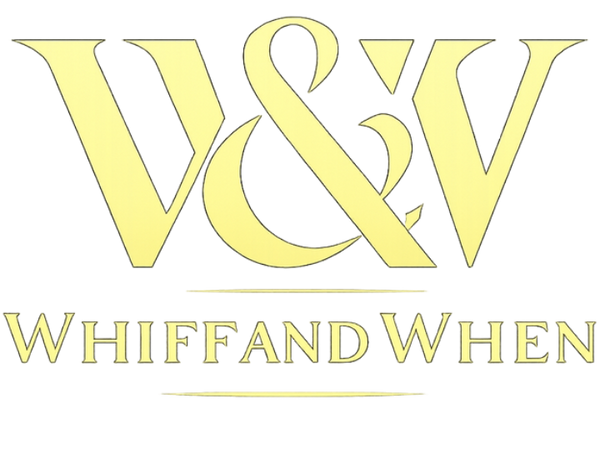 WHIFF AND WHEN logo with golden W&W icon and golden text without background