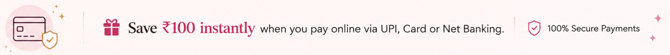Promotional banner offering a discount when paying via UPI, Card, or Net Banking with a security icon.