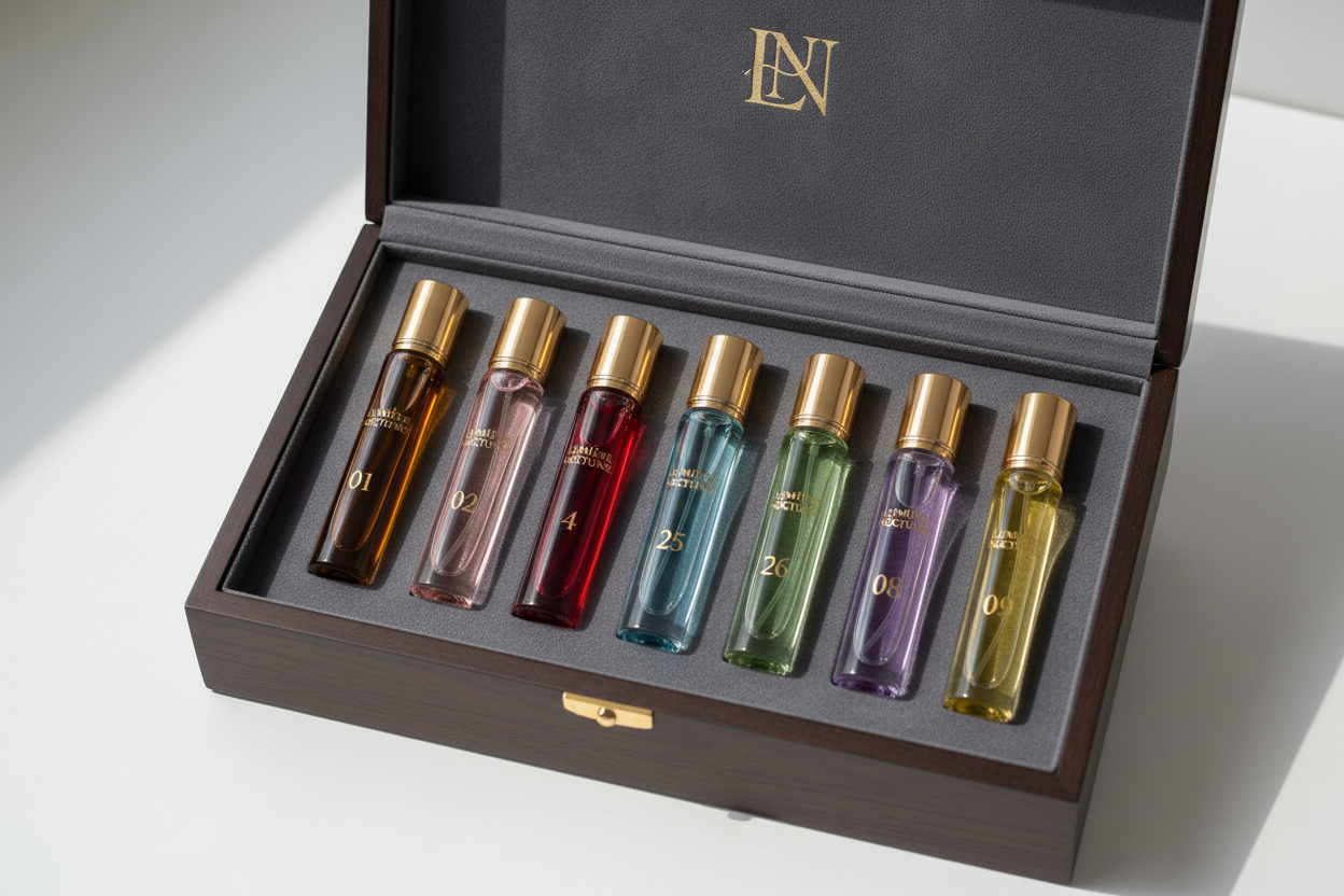 Show the already created perfume kit with 9 bottles instead of 6. 